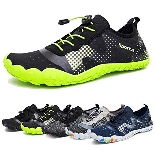 Quick-Dry Water Shoes for Men - Barefoot Aqua Socks - Black/Green