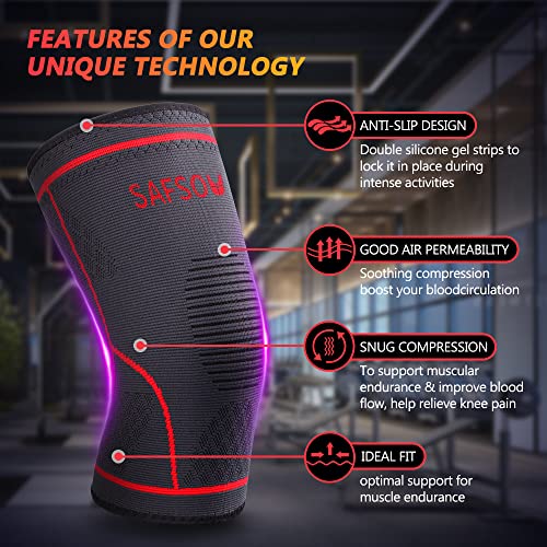 Knee Compression Sleeve - Large, 2 Pack for Weightlifting & Sports