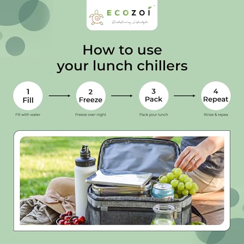 ecoZoi Rectangle Stainless Steel Lunch Chillers - 4 Pack Slim Ice Packs for Lunch Boxes & Coolers