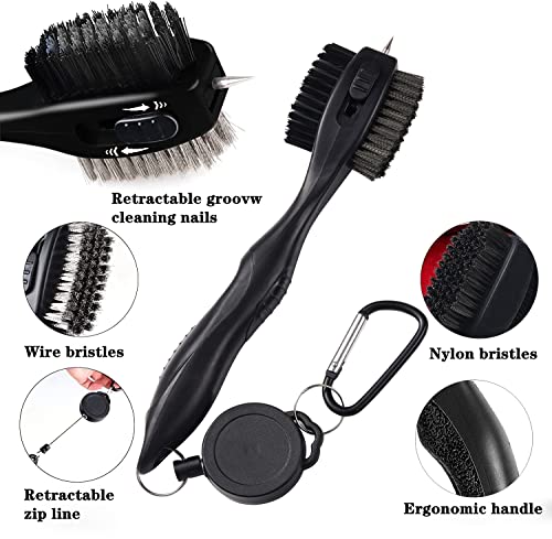 Golf Club Cleaning Brush with Retractable Nails - Black