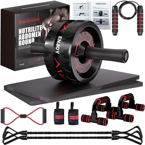 Ab Roller Wheel Exercise Kit with Resistance Bands & Knee Mat