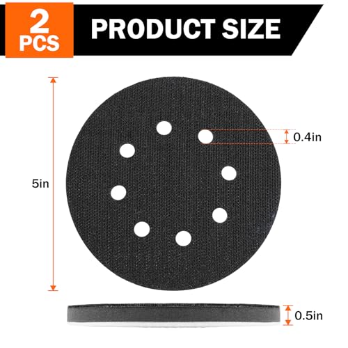 2 Pack 5 Inch 8 Holes Interface pad,Orbital Sander Foam Pad,5" Foam Sanding Pads,Hook and Loop Soft Density Sponge Cushion Buffer Backing Pad for Orbital Sander