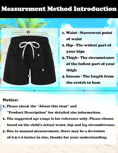 Sarfel Boys Swim Trunks with Compression Liner 14-16 Years Solid Black Quick Dry Teen Beachwear