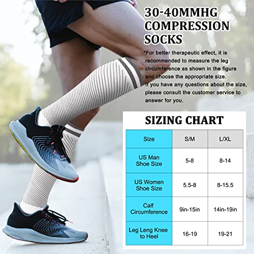 Large-X-Large Compression Socks 30-40mmHg Support for Women & Men Knee High Hiking Running