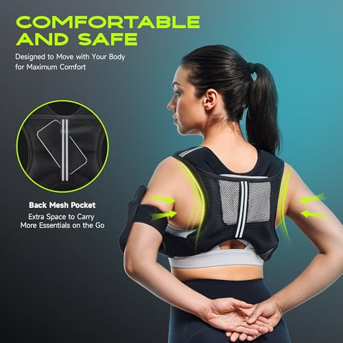 Liveet 20lb Black Weighted Vest for Men Women with Reflective Strips & Adjustable Fit