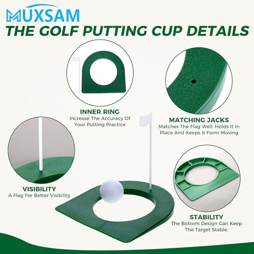 Golf Putting Cup with Flag - Indoor Practice Green - 1Pc Green Cup White Flag
