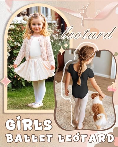 Toddler Girls Cotton Leotards - 3 Pack, Black, White & Nude - 5T