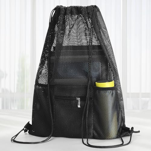 NATURAL STYLE Mesh Drawstring Backpack Bag, Gym Sports Bag with