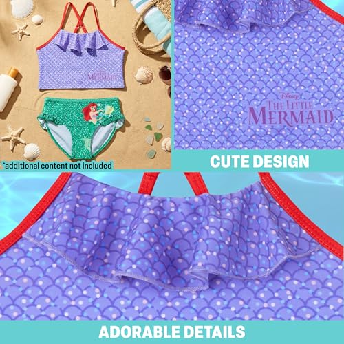 Kids Girls Disney Moana, The Little Mermaid & Elsa 2-Piece Swimsuit Set, Adjustable 3-4T Purple/Green Mermaid