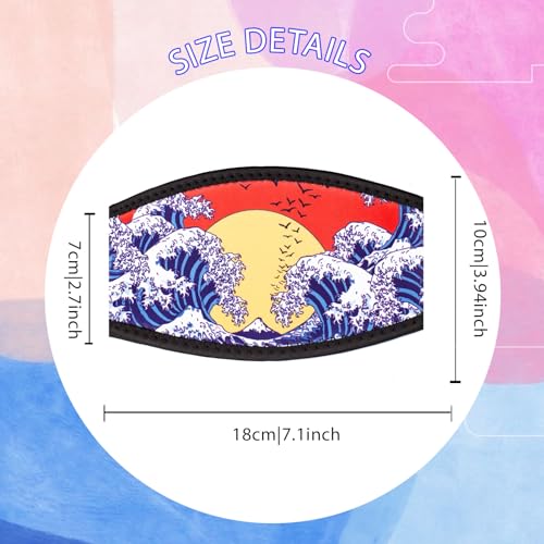 Neoprene Scuba Mask Strap Cover - Retro Dive Headband, Sun and Waves