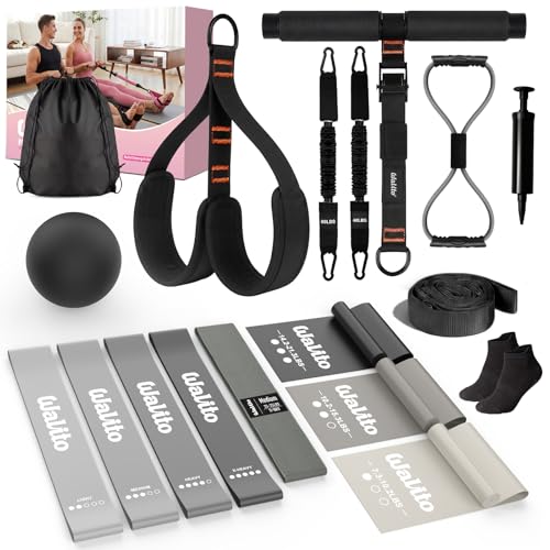 Black WALITO 15-Piece Pilates & Resistance Bands Set with Yoga Ball & Accessories