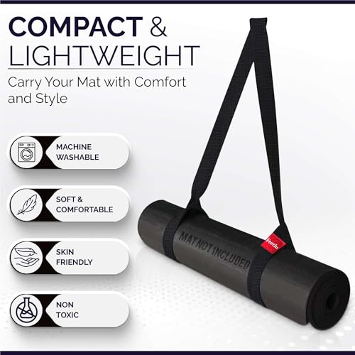 Adjustable 2-in-1 Yoga Mat Strap & Stretching Aid - Cotton - Black