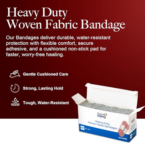 Heavy Duty Adhesive Fabric Bandages - 5/8" x 1.5" - 100 Pack