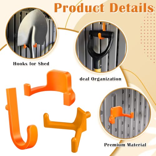 30 Pcs Storage Shed Tool Hooks Shed Accessories Compatible with Suncast/Craftsman J/U/V Shaped Tool Hanger Shelves Garden Garage Storage Organization Accessories for Hanging Shovel Rake(Orange)