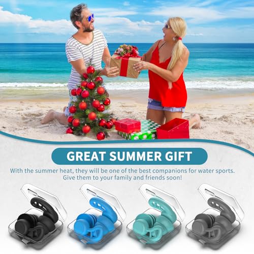 Reusable Silicone Waterproof Swim Ear Plugs - 4 Pairs (Black, Gray, Blue, Green)