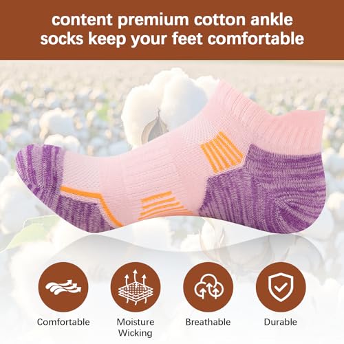 Womens Cotton Ankle Socks 7 Pack - Cushioned Athletic Multicolor