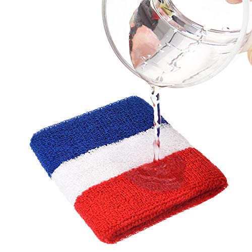 Bememo 15-Piece Sports Sweatband Set for Men Women - Headbands & Wristbands, Red White Blue