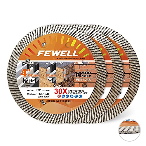 FEWELL 4Inch Diamond Ceramic Saw Blade for Angle Grinder,Spuer Thin Turbo Blade Cutting disc for Porcelain,Ceramic Tile Granite Brick and Concrete 105x10x22.23 mm (3-Packs)