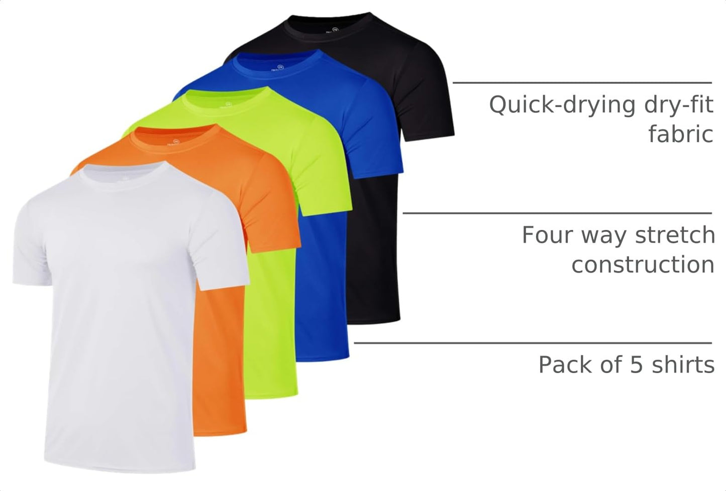 Real Essentials 5 Pack: Men's Dry-Fit Short Sleeve Crew Neck T Shirts Fitness Running Gym Workout Cool Exercise Athletic Tee, Set 14, XX-Large