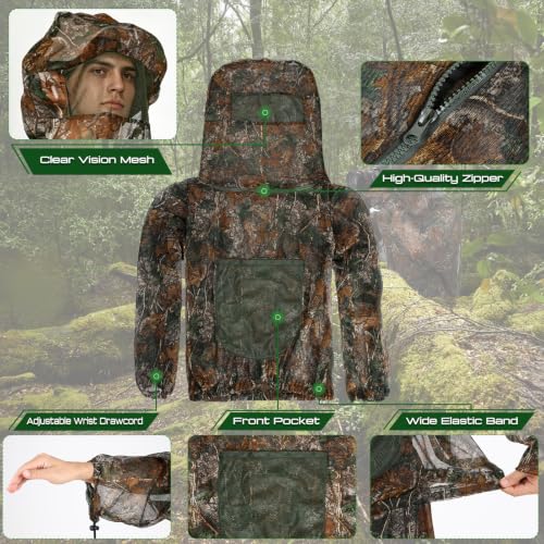 PELLOR Mosquito Suit Set for Men & Women — Mesh Bug Pants & Jacket Hood, Camouflage, 3X-Large
