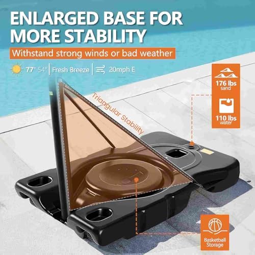 Portable Basketball Hoop - 6.1-10FT Adjustable Height, 44 Inch Backboard, Grey