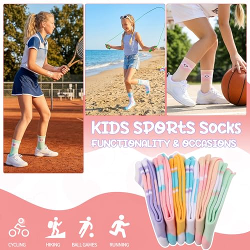Girls Athletic Crew Socks - 6-Pack Cotton Sports Socks - Heart Stripe