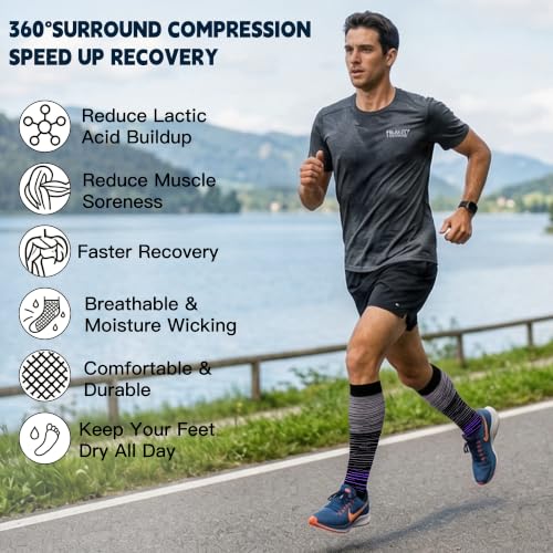 Compression Socks for Women & Men - 20-30mmHg Knee High - Large-X-Large Multicoloured