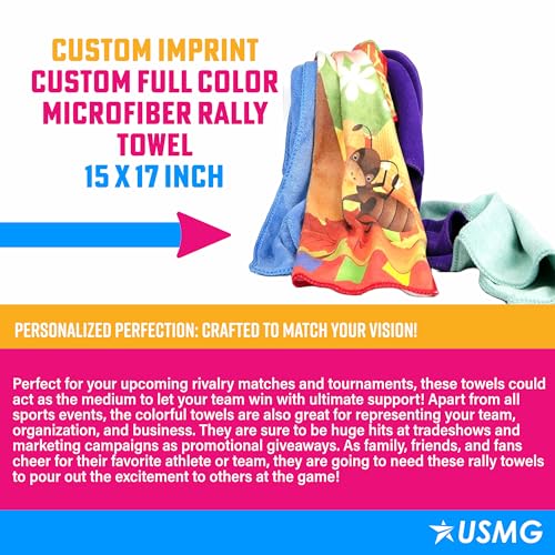Custom Full Color Microfiber Rally Towel - 15x17 Inch - Black, Qty 50