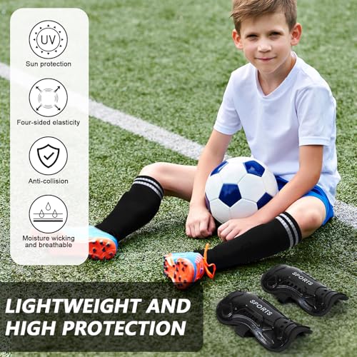 Lightweight Soccer Shin Guards with Socks for Kids - Black, Small