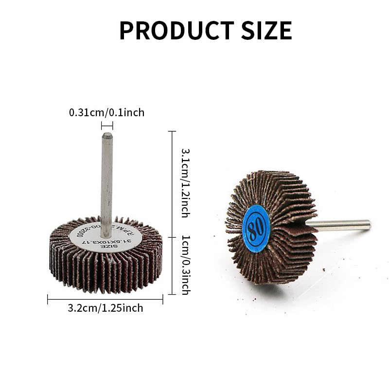 20 Pcs Dremel Flap Wheel Sandpaper - 80 Grit, 1/8" Shank for Drill, Grinder, Rotary Tool