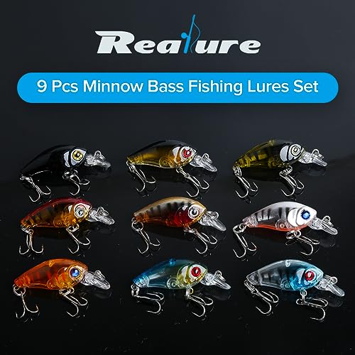 9-Piece Minnow Fishing Lures Set with Treble Hooks - Mixed Colors