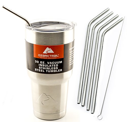 4-Pack Premium Stainless Steel Bend Straws with Cleaning Brush