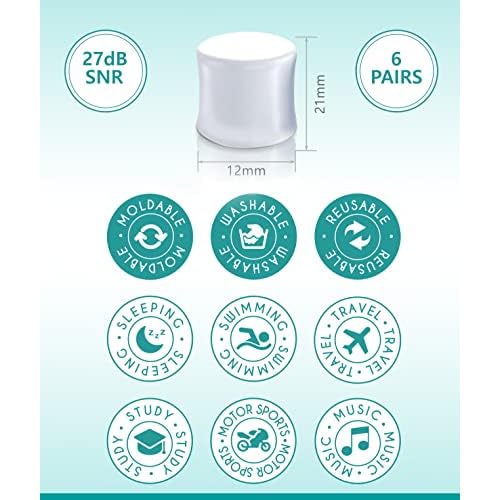 Silicone Ear Plugs for Sleeping [9 Pairs] by Medi Grade - Custom Fit Soft Silicone Ear Plugs That Block Out Snoring 27dB ? Noise Reduction Reusable Earbuds - Bonus Travel Cases, Ear Towel, Hair Ties