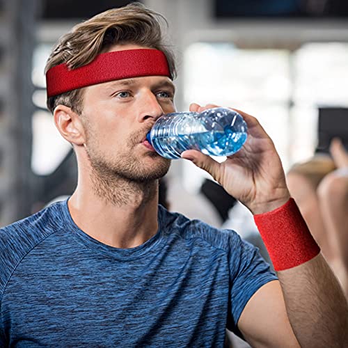 Sweatband Set - 1 Headband & 2 Wristbands, Black & Neon Green - Red
