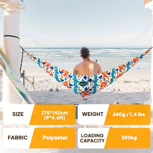 NATUREFUN Colorful Geometry Travel Camping Hammock 275x140cm Ultra-Light, Breathable, Quick-Drying with Carabiners & Straps
