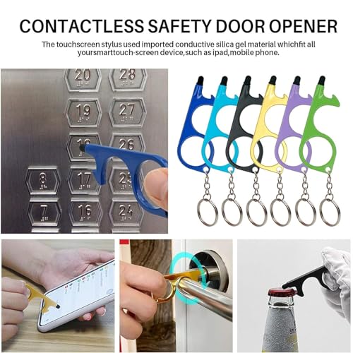 No Touch Door Opener Tool - 6 Pack Keychain Multitool with Stylus & Bottle Opener