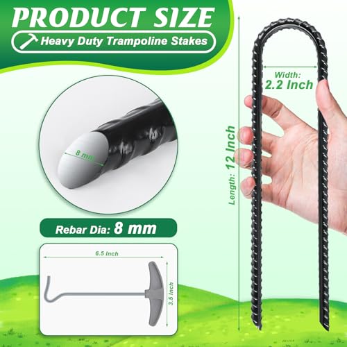 Trampoline Ground Stakes - Heavy Duty U-Shaped 12 Inch, 12 Pack