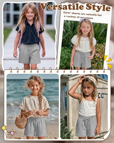 Girls' Drawstring Shorts with Pockets - 11-12 Years, Light Heather Gray