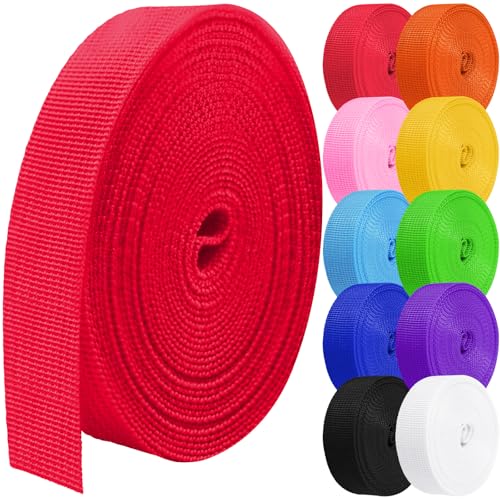Heavy-Duty Polypropylene Webbing Strap, 1 Inch x 5 Yards - Red