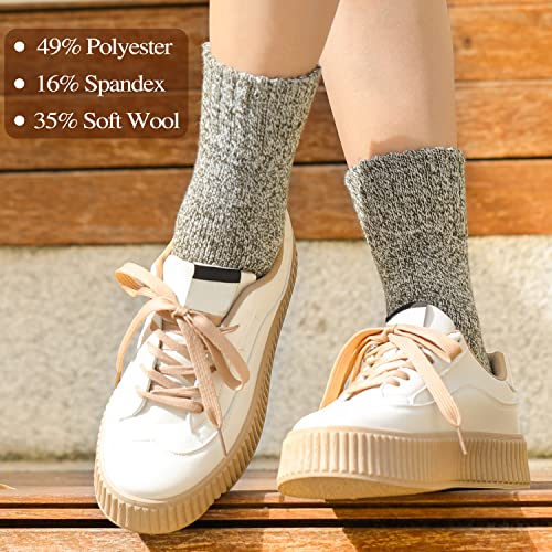 Thick Wool Socks for Women - 5 Pairs Cozy Hiking Crew Socks