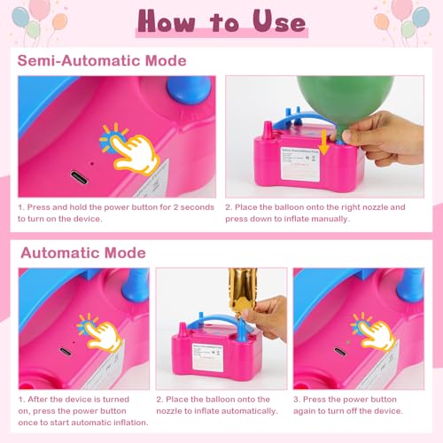 Electric Balloon Pump for Fast Inflation - Rechargeable Handheld Blower with Nozzles, Rose Red
