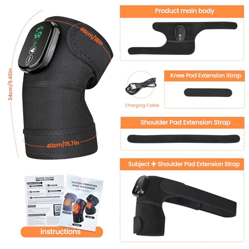 X-PREK Cordless Heated Knee Massager with Vibration - Black 1 Pack