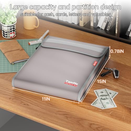 6400¢µ Fireproof Document Bag with Zipper, 15¡±x 11¡± Waterproof Fireproof Money Bag with 2 Pockets, Safe Important Document Organizer for A4 A5 Legal Letter Size, Valuables, Legal Documents (Grey)