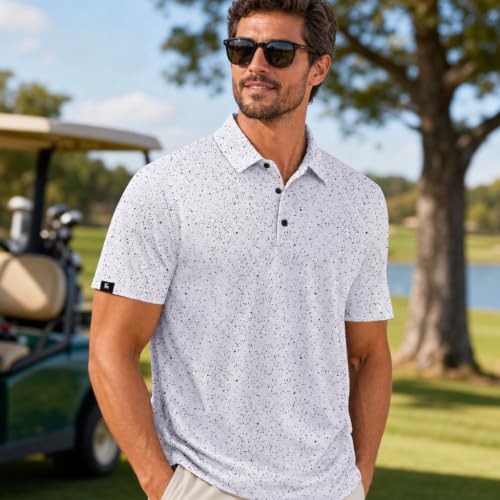 ZITY Men's Golf Polo Shirt with Black Dot Print, X-Large, Moisture-Wicking