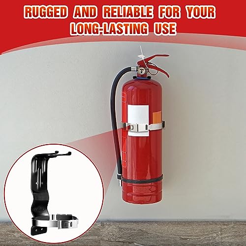 Therwen 2 Pack Fire Extinguisher Bracket 5 lb Wall Mount Stainless Steel Fire Extinguisher Holder for Home Truck Vehicle, Black