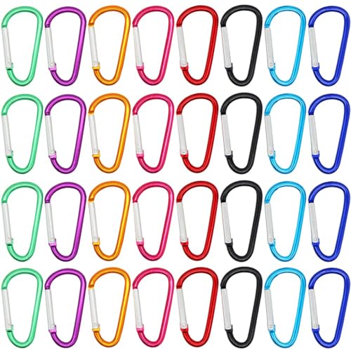 H&W 1.8'' 32pcs Small Aluminum Carabiner D Ring 8 Colors, Durable