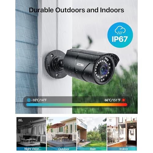 ZOSI 2MP HD 1080p 1920TVL Security Camera Outdoor Indoor (Hybrid 4-in-1 HD-CVI/TVI/AHD/960H Analog CVBS), 36PCS LEDs,120ft IR Night Vision,105¡Æ View Angle Surveillance CCTV Bullet Camera£¨Black Color)