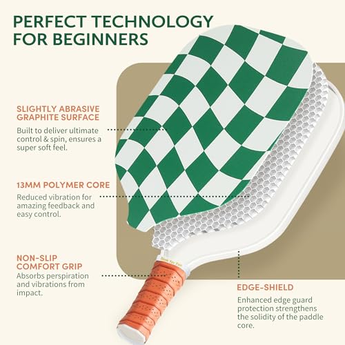 Pickleball Paddle Set - 2 Graphite Rackets with Carry Bag - Wave Check Dark Green