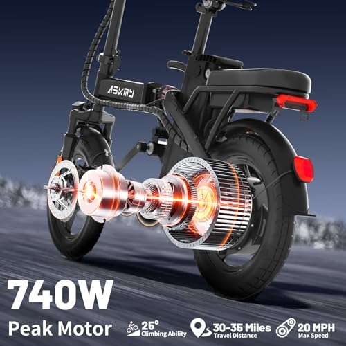 Foldable Electric Bike for Adults & Teens - 14" Mini Ebike with 740W Motor, 10AH Battery - Black