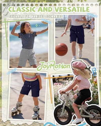 JoyMotion Girls' Cargo Bermuda Shorts 3-Pack for Ages 13-14 - Navy Blue, Gray, Black